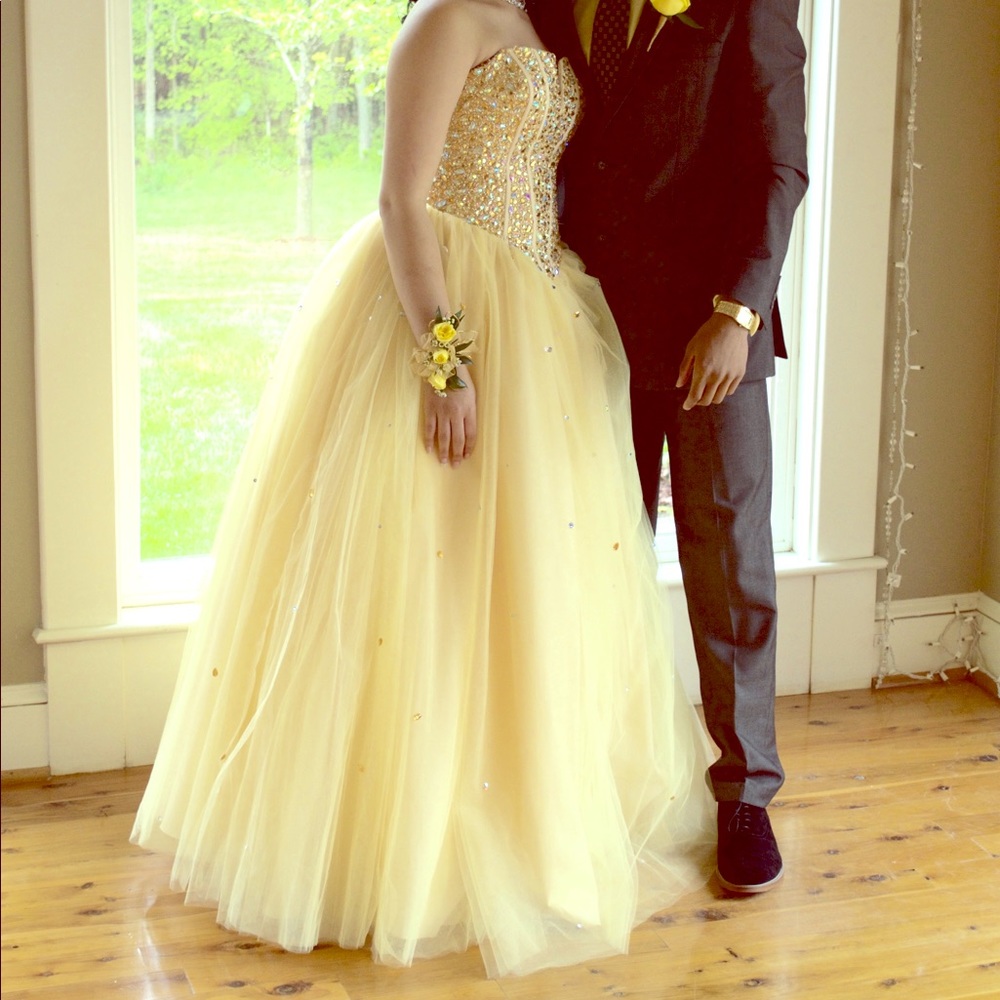 Yellow & Gold “Belle” “Princess” Prom Dress Size 4